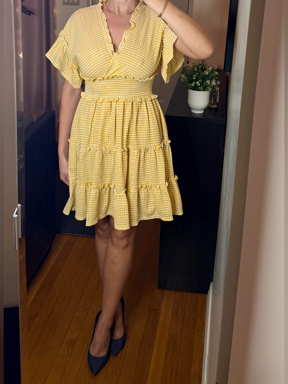 Max Studio Yellow Gingham Ruffle Dress Size S